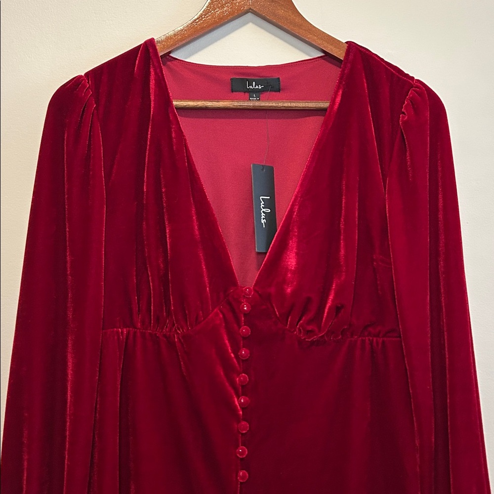 Lulu's Make It Merry Red Velvet Dress - Picture 3 of 6